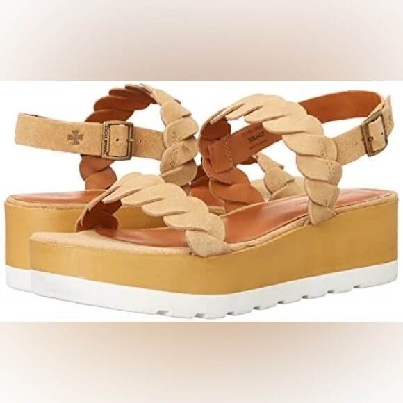 New Lucky Brand Vellenora Double Suede Straps Chunky Platform Wedge Sandal 7 - Picture 1 of 11